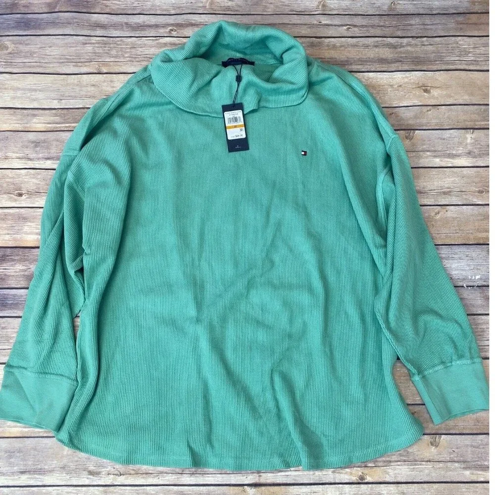 Tommy Hilfiger Cotton Waffle-Knit Turtleneck Top Green Size 3X - Picture 2 of 4
